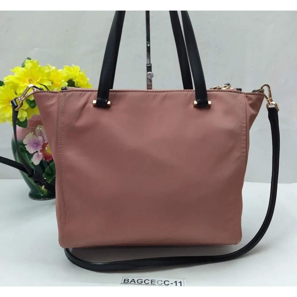 Kate Spade Dawn Sparrow Dusty Mauve Nylon Black Leather Satchel Shoulder Bag